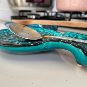 Blue & Turquoise Turkish Ceramic Spoon Rest, Authentic Ladle Scoop Fork Rest, Stove Tea Bag Holder, Kitchen Utensil Holder, Gift for Home image 9