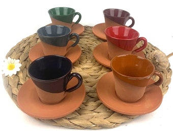 6pcs Turkish Ceramic Coffee Cup, Espresso Cup Set, Handmade Pottery Coffee Mugs, Tea Milk Cup Pottery Gift For Women, Coffee Lovers Gifts