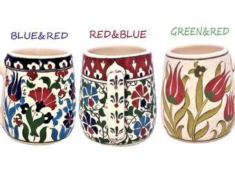 Taza de cerámica pintada a mano, taza de arcilla hecha a mano, taza de cerveza de cerámica con estampado floral, taza de espresso, vajilla de porcelana, regalo para el Día de la Madre