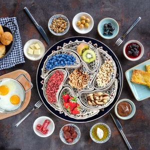 Ceramic Snack Serving Platter Breakfast Set, Food Safe Pottery Bowl and Plate, Large dinner set, Sectioned Decorative Snack Bowl for Tapas