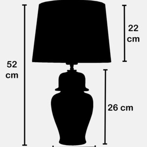 Peut inclure: Lampe de table noire avec un abat-jour blanc. Le pied de la lampe est un pot en c&eacute;ramique avec un couvercle. La lampe mesure 52 cm de haut, l'abat-jour 30 cm de large et le pied 17 cm de large.