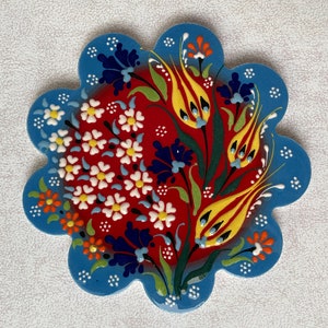 Decorative Ceramic Trivet 7&quot;, Turkish Ceramic Tile Coaster, Kitchen Pot Table Trivet, Hot Pad, Kitchen Decor, Cooking Trivets for Hot Dishes