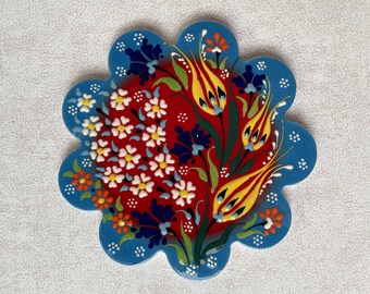 Decorative Ceramic Trivet 7", Turkish Ceramic Tile Coaster, Kitchen Pot Table Trivet, Hot Pad, Kitchen Decor, Cooking Trivets for Hot Dishes