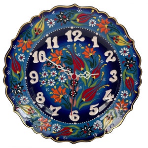 Horloge artistique murale, horloge de table turque décorative en céramique unique, salon, cuisine, horloge suspendue, décoration murale