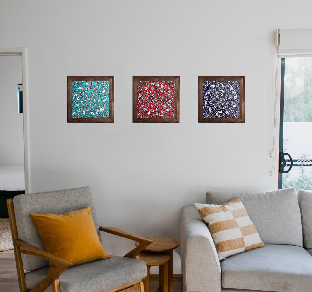 Ceramic Wall Decor Set of 3 Square Tile, 3d Wall Art, Colourful Tile