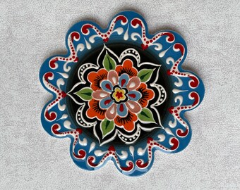 Blommigt keramiskt underlägg 18 cm, turkiskt keramiskt kakelunderlägg, köksgrytunderlägg, värmeplatta, köksdekor, matlagningsunderlägg för varma rätter