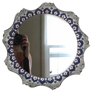 Bathroom Vanity Floral Big Mirrors, Ceramic  Landscape Mirror, Hanging Aesthetic Decor, Vanity Wall Mirror, Terrace Yard Decor, Boho Style