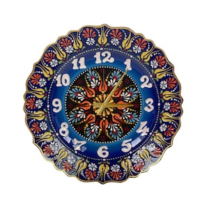 Horloge artistique murale, horloge de table turque décorative en céramique unique, salon, cuisine, horloge suspendue, décoration murale