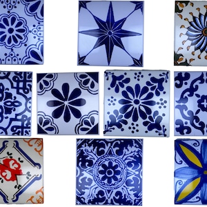 10cm Mexican Ceramic Tiles, Backsplash Accent Ceramic Tile, Kitchen Bath Rustic Tiles, Portuguese tiles, Wall Mural Decor, Mug Coaster Tile