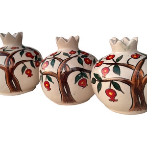 Pottery Pomegranate Ceramic Triple Set, Hand Painted Pomegranate Vase Art, Table Desk Home Decor, Jewish Art, Shabbat Table, Passover Gift