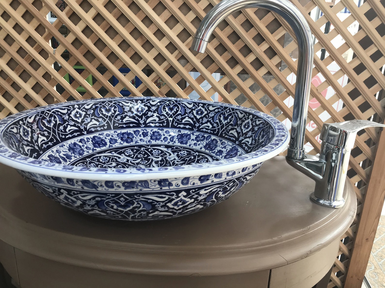 Floral Patterned Basin Sink Ceramic Countertop Basin Etsy