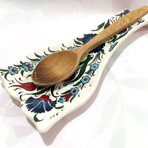 Ceramic Big Spoon Rest, Spoon Holder for Kitchen, HandPainted Tile Gift for New Home Buyer, Ceramic Spoon Holder, Pottery Spoon Rest, Mom