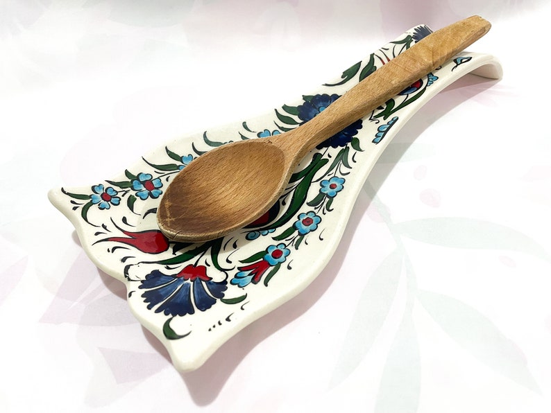 Ceramic Big Spoon Rest, Spoon Holder for Kitchen, HandPainted Tile Gift for New Home Buyer, Ceramic Spoon Holder, Pottery Spoon Rest, Mom image 1