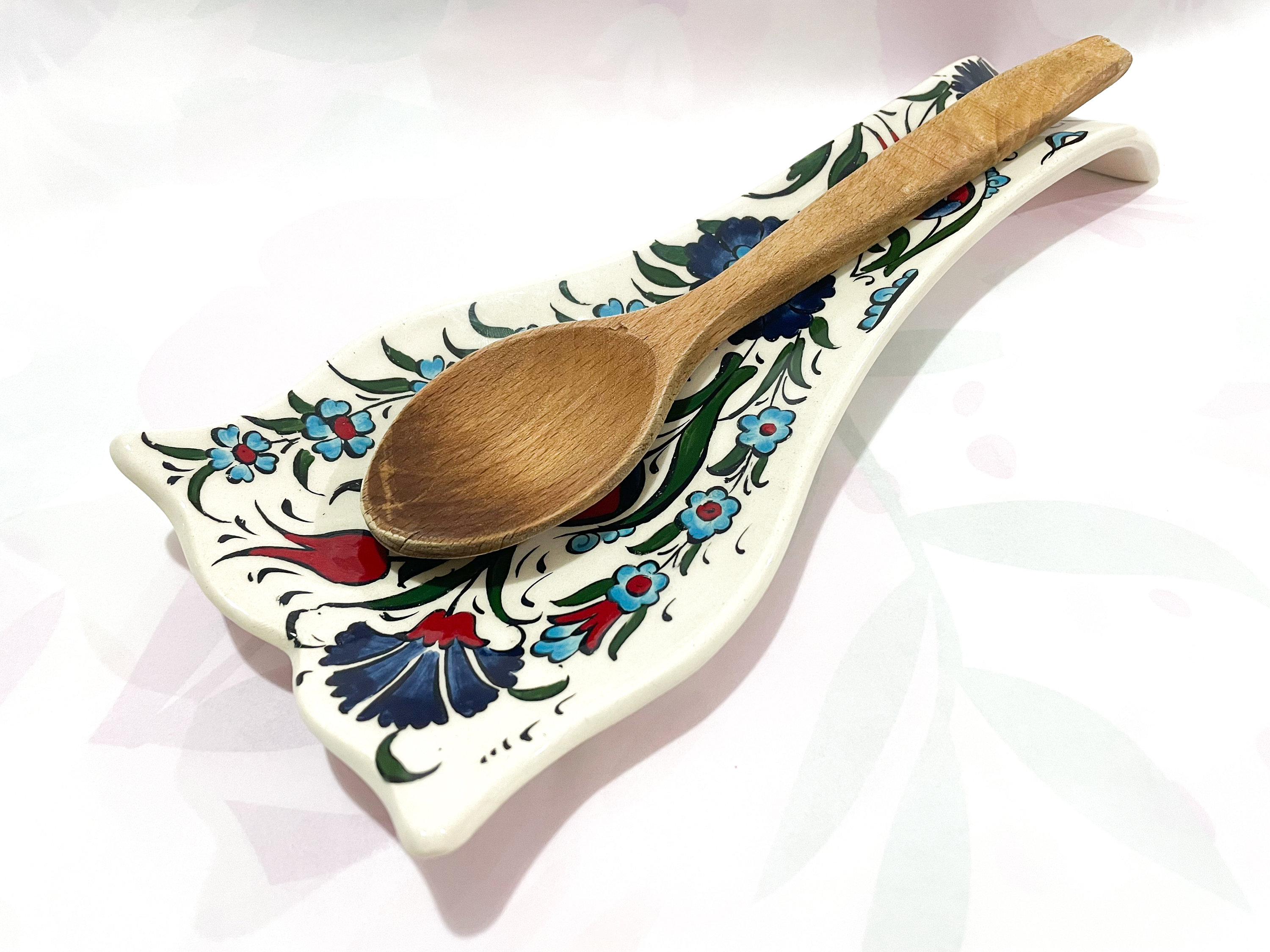 Soporte para cuchara, reposacucharas de cerámica, fácil de limpiar,  utensilios de cocina (Blanco - 23 x 8,8 x 2,3 cm