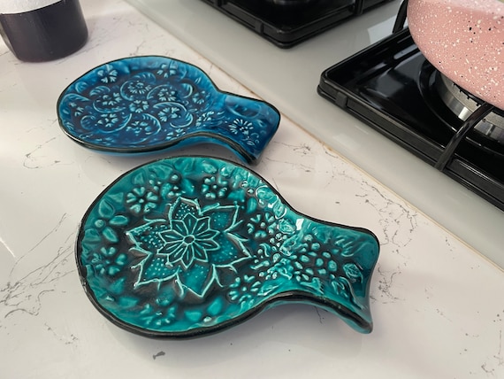 Repose-cuillère En Céramique Bleue OUNONA - Design D'assiette Décoratif Pour Table De Cuisine - Support Ustensiles Pratique