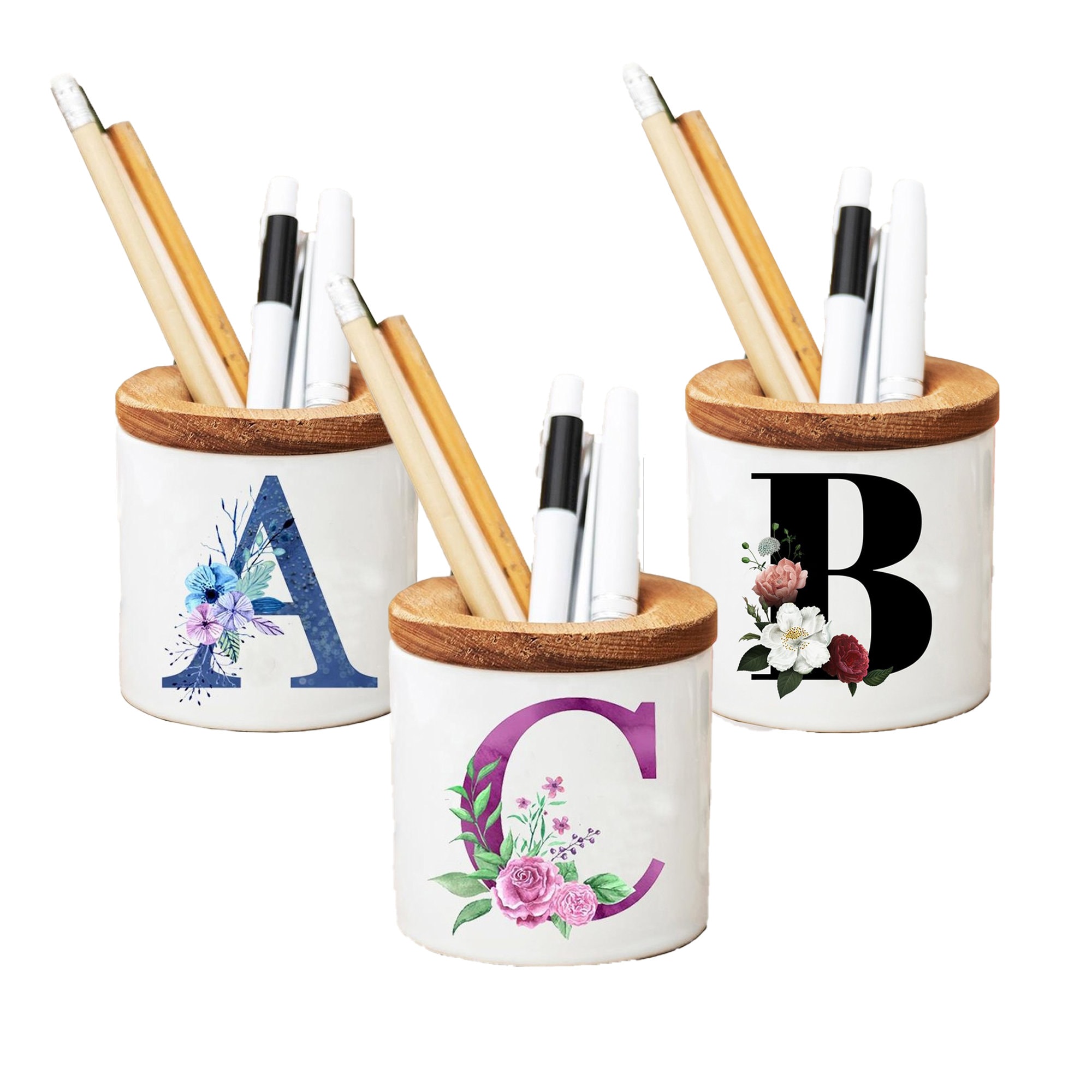 Personalized Pencil Cup Script Monogram Pen and Pencil Holder Etsy