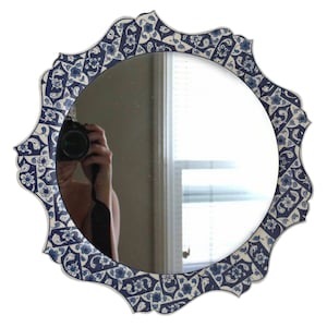 Decorative Ceramic Wall Big Mirrors, Decorated Landscape Mirror, Hanging Aesthetic Painted Bathroom Vanity Mirror, Yard Deco, Boho Style