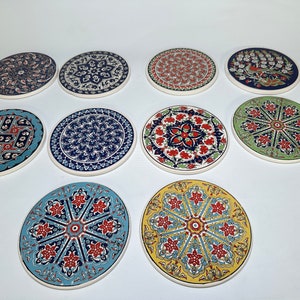 Ceramic Trivet for Hot Pots and Pans, Large Heat Resistant Mats & Cork Base, Trivet for Hot Dish, Extra Thick, Turkish Ceramic Coaster Pad image 2