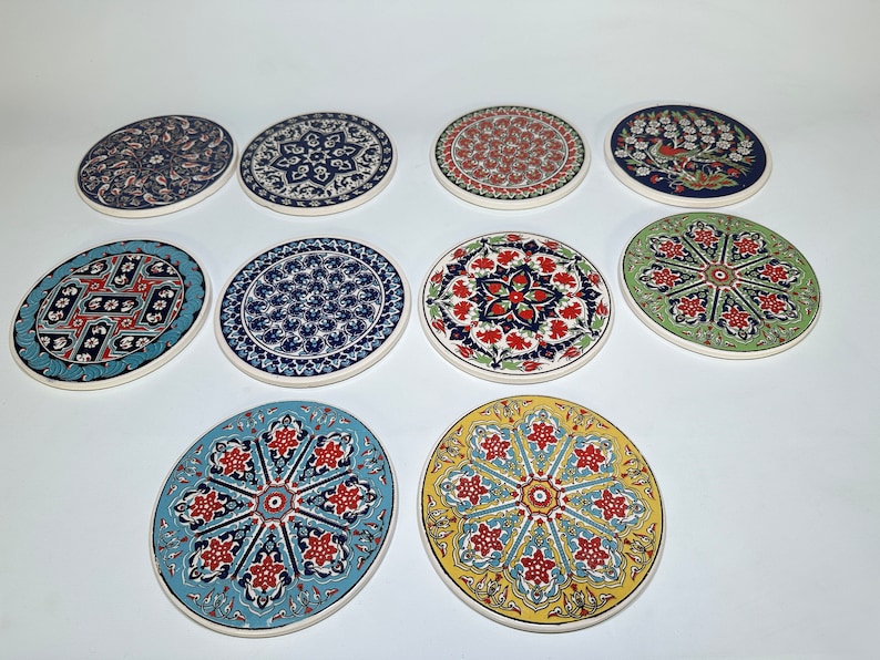 Ceramic Trivet for Hot Pots and Pans, Large Heat Resistant Mats & Cork Base, Trivet for Hot Dish, Extra Thick, Turkish Ceramic Coaster Pad image 2
