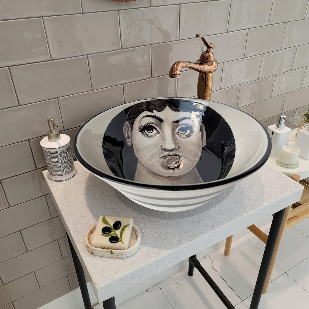 Round Bathroom Vessel Sink, Woman, Ceramic Above Counter Sink Art Basin