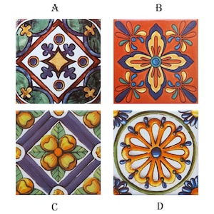 Decorative Spanish Mosaic Tiles, Spanish Mediterranean Decor, 4 Talavera Mexican Tiles, 4" Ceramic Tile for kitchen backsplash, Gift for her