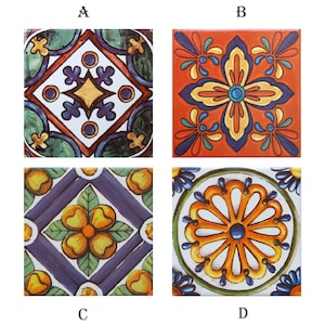 Decorative Spanish Mosaic Tiles, Spanish Mediterranean Decor, 4 Talavera Mexican Tiles, 4&quot; Ceramic Tile for kitchen backsplash, Gift for her