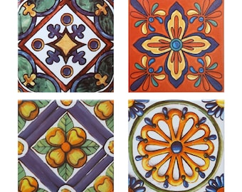 Azulejos Decorativos De Mosaico Español, Decoración Mediterránea Española, 4 Azulejos Mexicanos Talavera, Azulejos Cerámicos de 4" para Protectores Contra Salpicaduras de Cocina, Regalo para ella