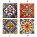 Decorative Spanish Mosaic Tiles, Spanish Mediterranean Decor, 4 Talavera Mexican Tiles, 4' Ceramic Tile for kitchen backsplash, Gift for her 