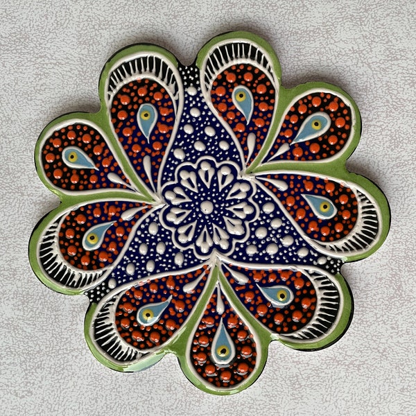 Decorative Ceramic Trivet 7", Turkish Ceramic Tile Coaster, Kitchen Pot Table Trivet, Hot Pad, Kitchen Decor, Cooking Trivets for Hot Dishes