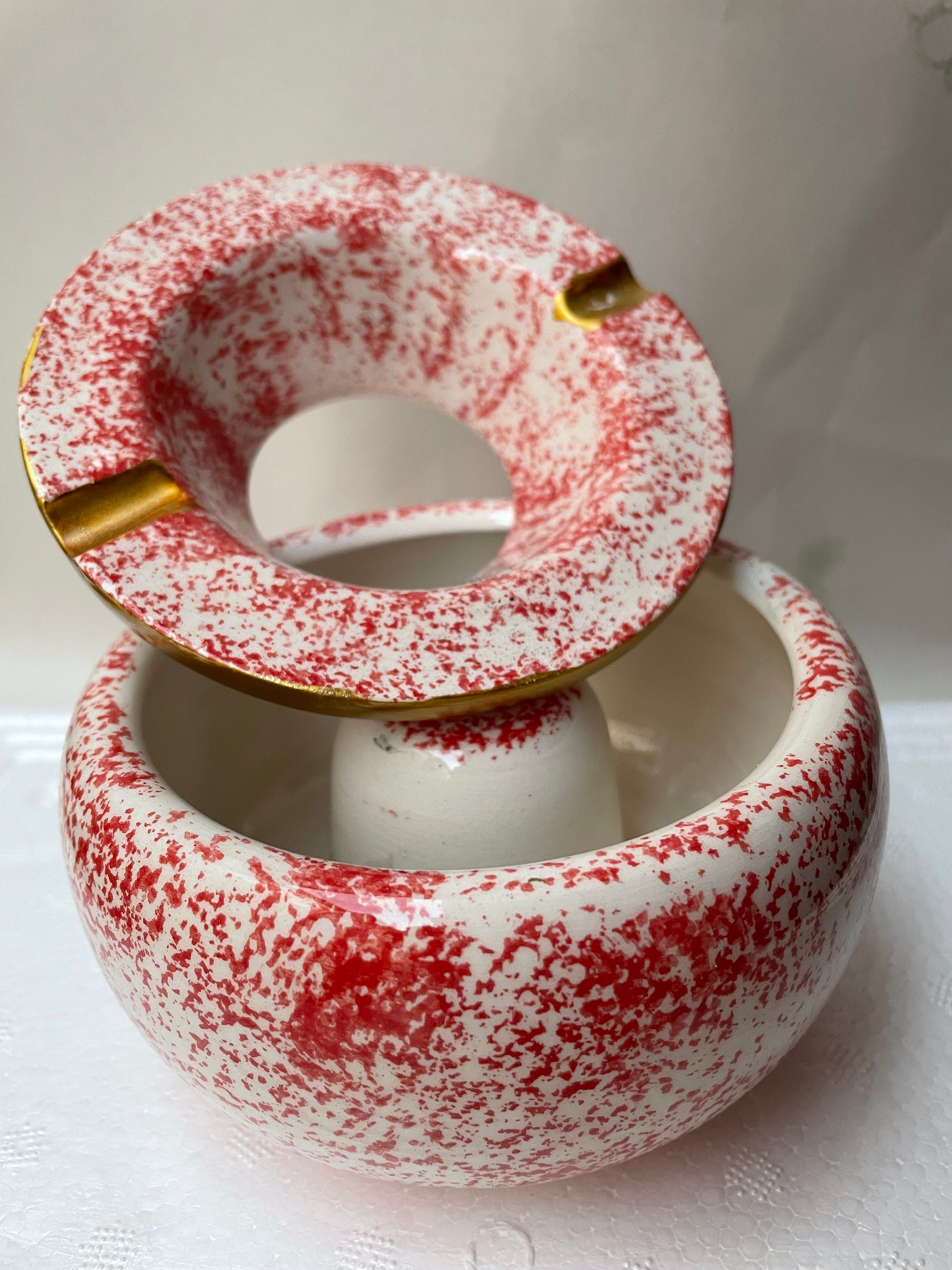 Posacenere In Ceramica JRose Con Coperchio – Antivento, Per Esterno/Interno, Rosso