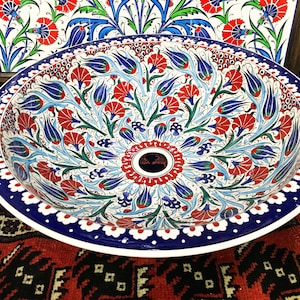 Floral Vessel Sink, Handmade Bathroom Sink, Countertop Basin, Handpainted Tulip, Bathroom Vanity Top, Pottery Round Washbasin, Waschbecken