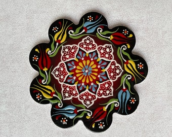 Decorative Ceramic Trivet 7", Turkish Ceramic Tile Coaster, Kitchen Pot Table Trivet, Hot Pad, Kitchen Decor, Cooking Trivets for Hot Dishes