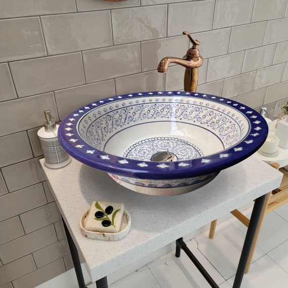 Blue Golden Horn Modern Bathroom Sink Ceramic Round Washbasin Vanity Vessel Sink Kitchen Sink Powder Room Sink Bathroom Remodeling Etsy UK