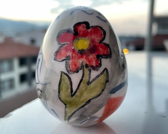 Keramik bunte Ostereier, Ostern Wohnkultur, Hase Ornament, Frühlingsblumen Dekor, Geschenk 1
