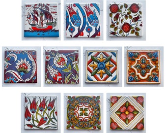 Set of Turkish Ceramic Tile, Ethnic Coaster Aesthetic Tile, Wedding Favor Gift, Marble Coaster Gift, Moroccan Backsplash, Engagement favors