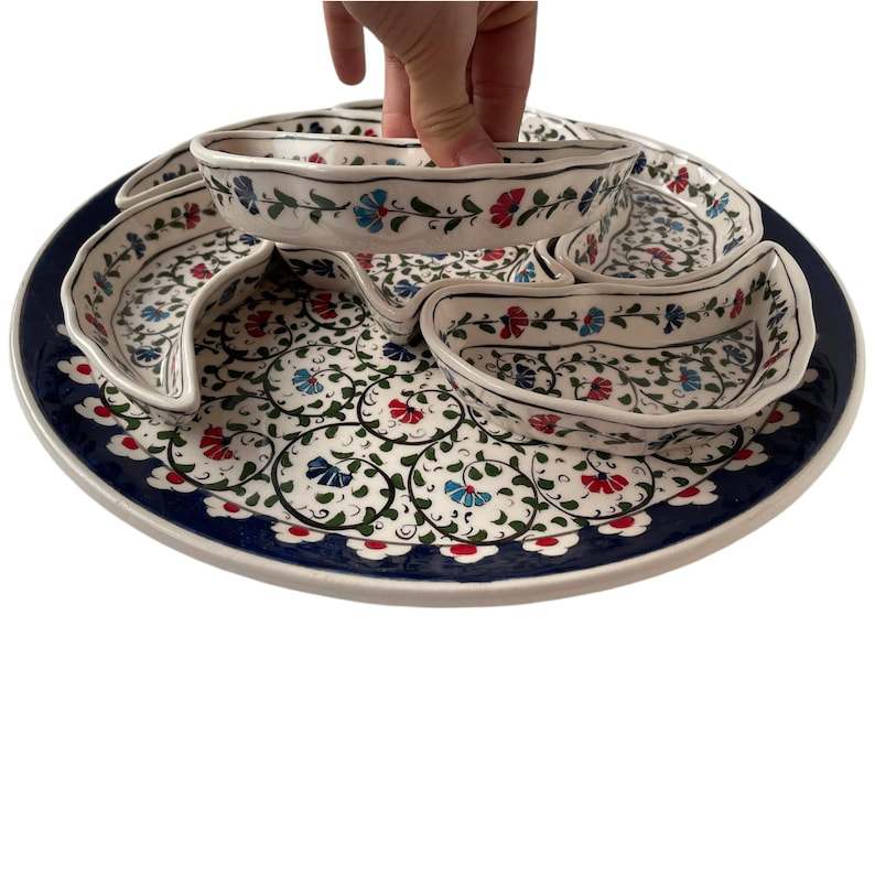 Set da portata per antipasti, snack, patatine e salse, piatto da portata in ceramica turca, meze, stoviglie fatte a mano, regalo per lei, regali per inaugurazione della casa immagine 3