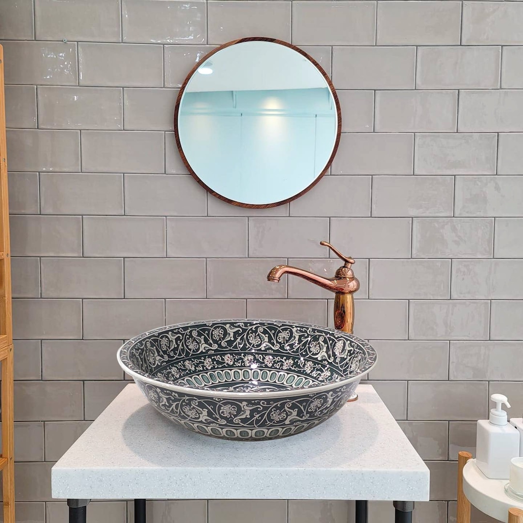 Green Floral Bathroom Sink Countertop, Ceramic Bathroom Vanity Tops