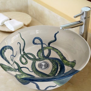 Bathroom Octopus Vessel Round Sink Basin, Bathroom Above Countertop Basin, Bowl Sink Lavatory, Bathroom Remodeling Vanity Glossy Wash Stand