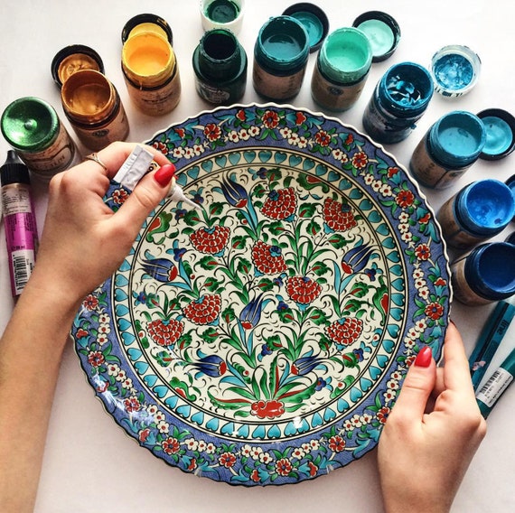 12 piatti da parete, piatti decorativi dipinti a mano, piatto da parete  turco, arte della parete in ceramica, piatto in rilievo, regali per gli  amanti della ceramica, Boho -  Italia
