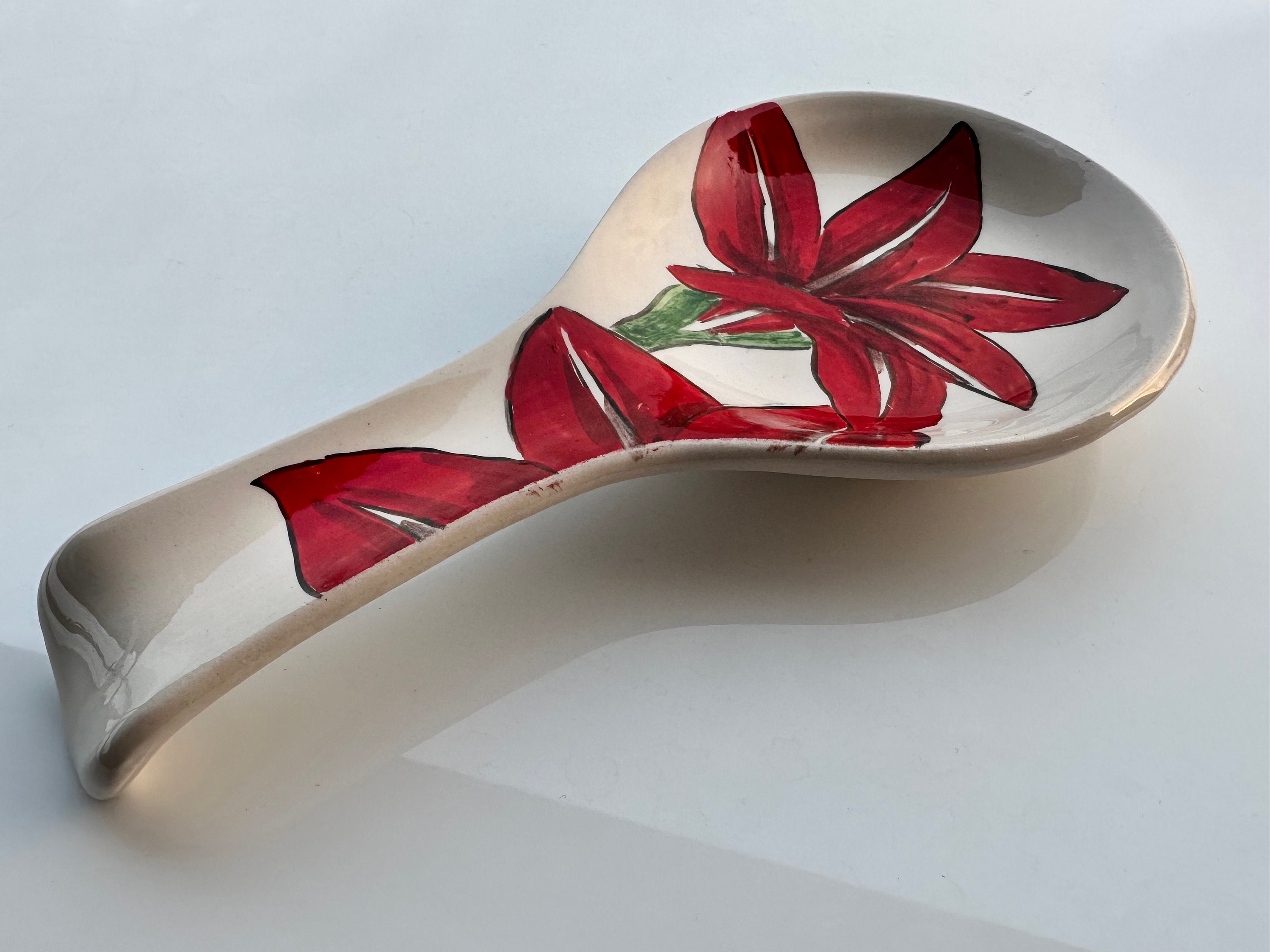 Repose-cuillère Céramique Floral Rouge - Stoneware, 26.5x12.6x2.8cm