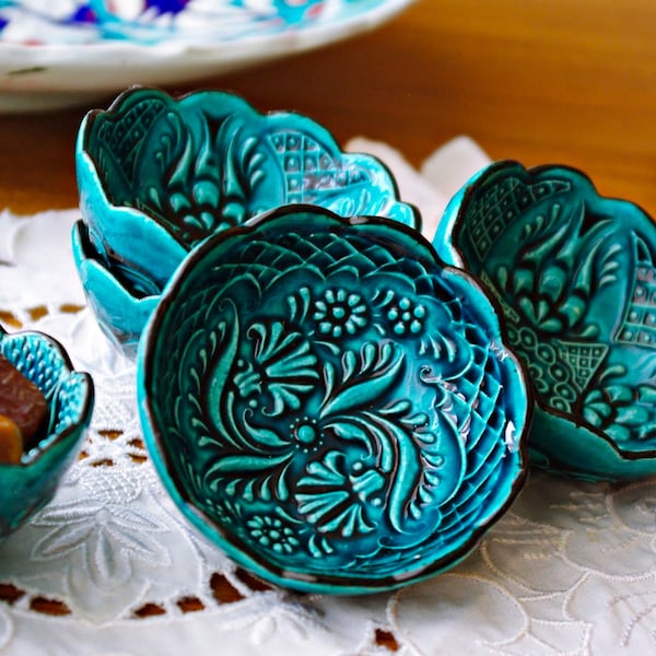 Vorspeisenschale, Keramik Handbemalte Türkis Frühstücksschale, Mezze Teller, Handgemachte Dekorative Schale, Ringschale, Schmuckschale, Geschenk für Mama