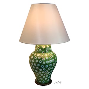 Green Daisy Table Lamp, Ceramic Accent Lampshade & Lamp, Mid Century Restaurant Entrway Lamp, Bedside Lamp, Hallway Lamp, Ceramic Chandelier