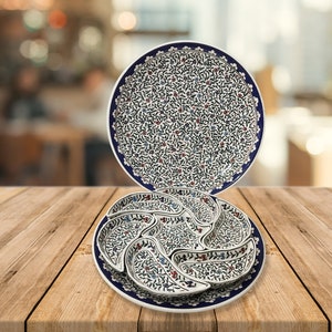 Beautiful Breakfast Snack Bowls & Big Plate Set, Nuts Round Dish, Handmade Clay Serving Set, Ceramic Serving Tray Platter, Xmas dining gift