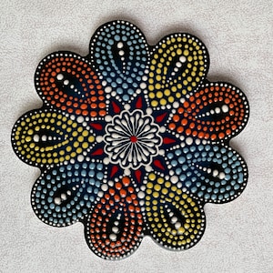 Ceramic Mandala Trivet 7&quot;, Turkish Ceramic Tile Coaster, Kitchen Pot Table Trivet, Hot Pad, Kitchen Decor, Cooking Trivet, Gift for New Home