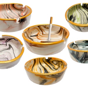 6 art-deco-asbak met gouden glitterverf, asbak met marmerpatroon, keramische asbak, cadeausigaar, wierookbrander, authentiek ontwerp, mal