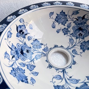 Bleu Blanc Art Sink, Blue and White Floral Bathroom Sink, Ceramic Countertop Basin for Cloakroom, Half Bathroom Wash Basin, Bathroom Remodel