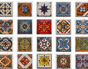 Set van Mexicaanse keramische tegels, etnische Coaster esthetische tegel, bruids douchegift, marmeren Coaster gift, Marokkaanse backsplash, verlovingsgunsten