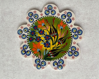 Decorative Tile Trivet 7", Turkish Ceramic Coaster for Pot, Kitchen Pot Table Trivet, Hot Pad, Kitchen Decor, Cooking Trivets for Hot Dishes