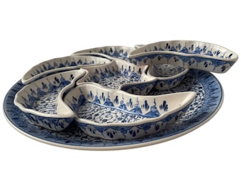 Juego de desayuno azul, vajilla de cerámica, cuencos decorativos para aperitivos, juego de tapas de cerámica coloridas, plato para meze, regalo de Navidad