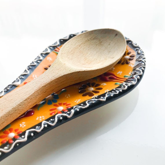 Spoon Holder for Kitchen, Clay Flower Pattern Spoon Rest, Gift for